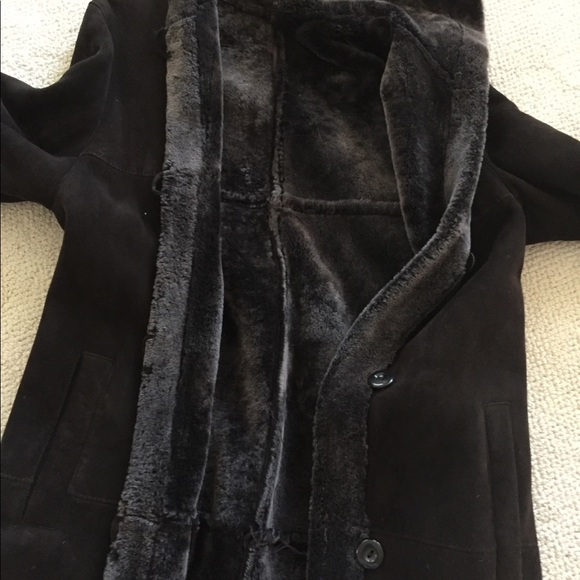 Chocolate brown full length shearling coat - Picture 2 of 4